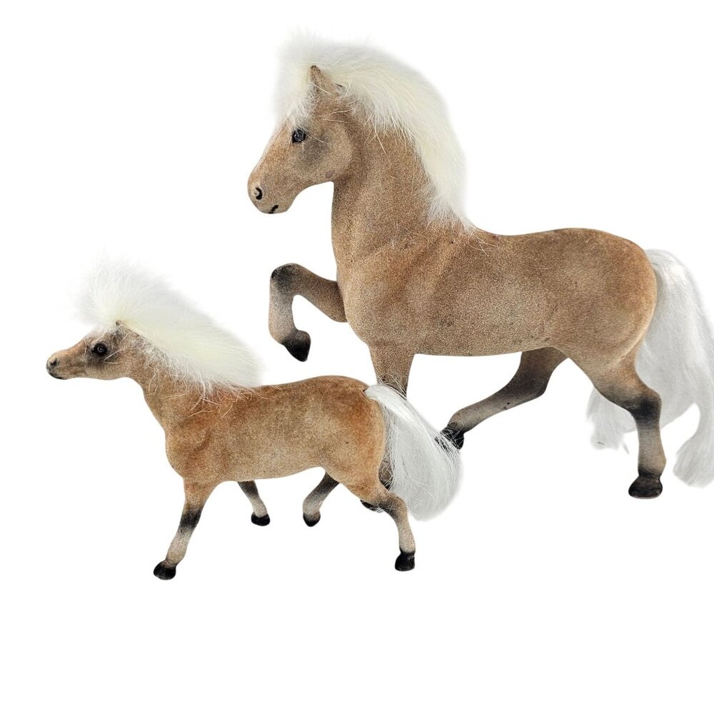 Totsy Flocked Palomino Horses Set Of 2 With White Mane Tail Collectible Vintage